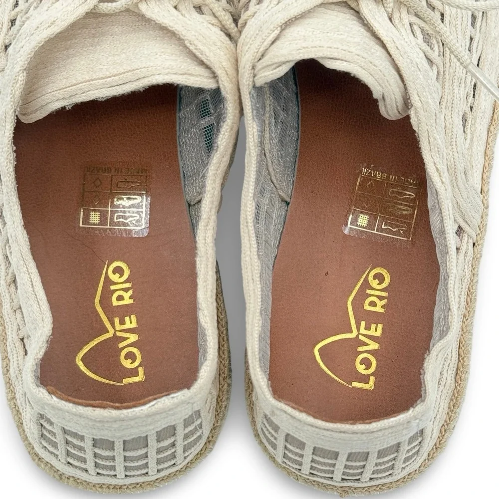 Love Rio Women Elsie Espadrille Sneakers 10 Natural Woven Lattice Lace Up Brazil